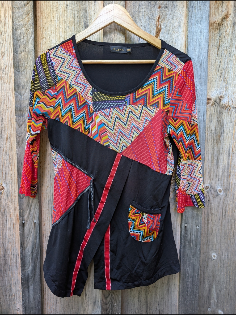 Colorful Patchwork Black and Red Women's Tunic Top